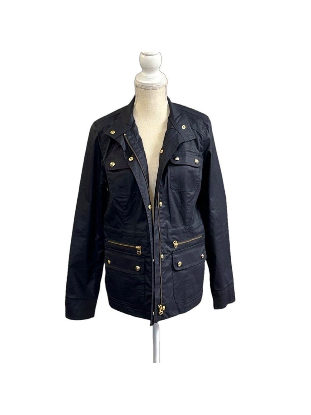 Tommy Hilfiger Utility Rain Jacket (waxed cotton) Navy/Gold Multi Pocket. Size M